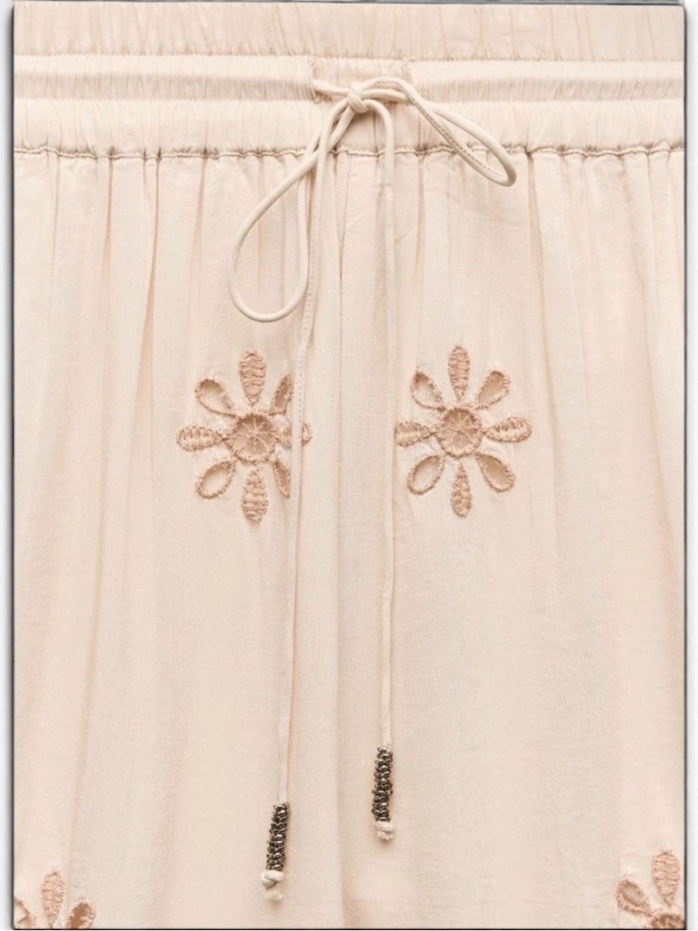 Zara ZW Collection Embroidered Wide Leg Pants Ecru Beaded NWOT Size M - Picture 7 of 11